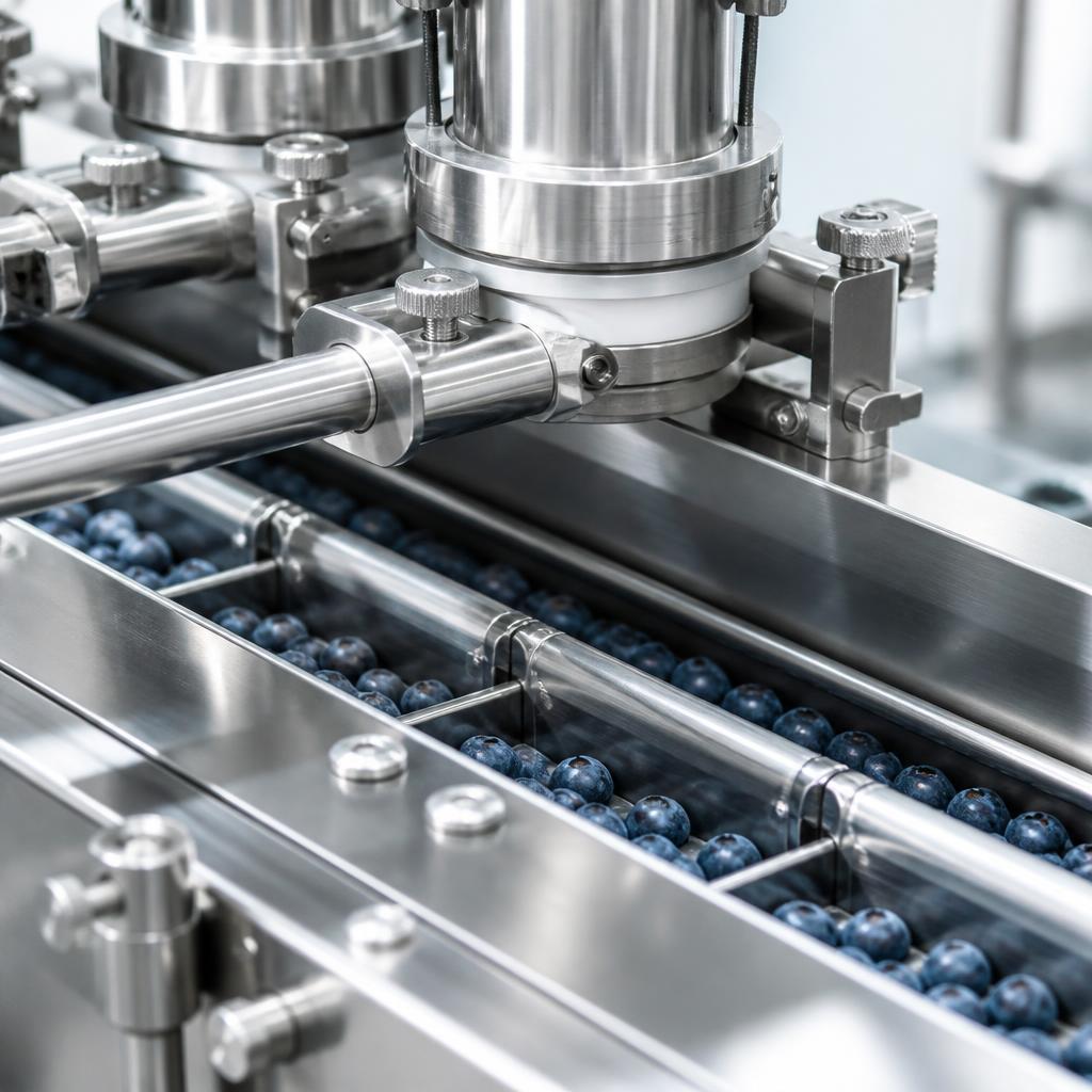 Clean stainless steel food processing line